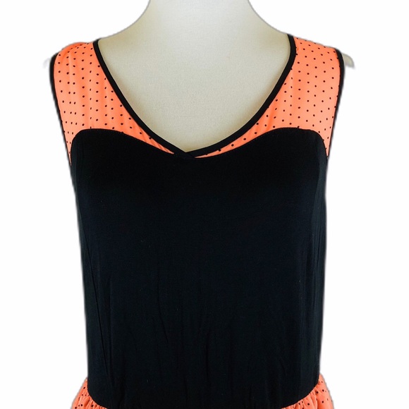 Eric + Lani neon peach and black polkadot dress - Picture 2 of 8